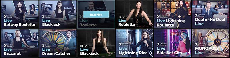 Betway live casino promotions & games