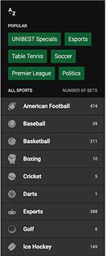 Unibet menu makes it easy to navigate around