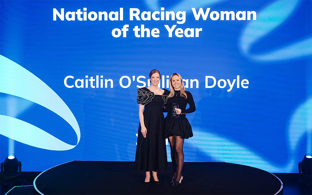 Caitlin O’Sullivan Doyle (right) receiving her National Racing Woman of the Year Award.