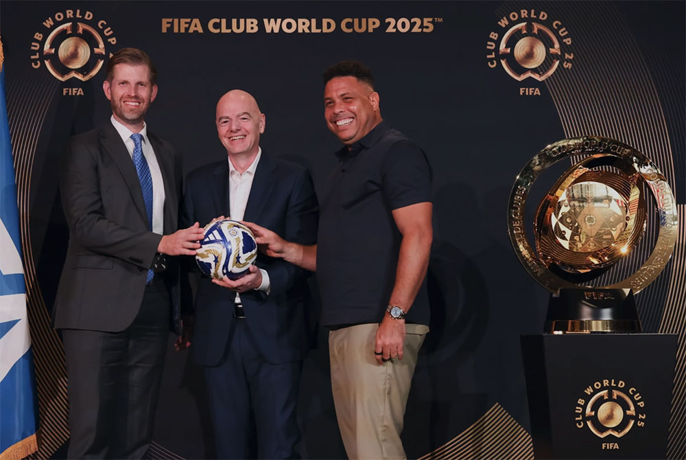 The FIFA Club World Cup Trophy made a stop at Trump Tower in NYC ahead of the final of the football tournament.