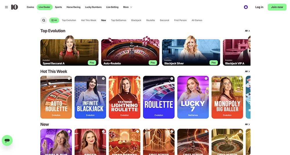 10bet in South Africa features many Evolution live games