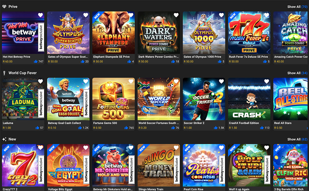 Betway casino games