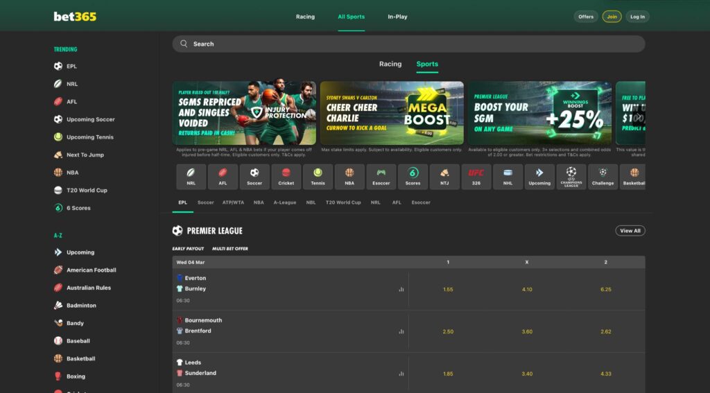 bet365 is among Australia's top betting sites