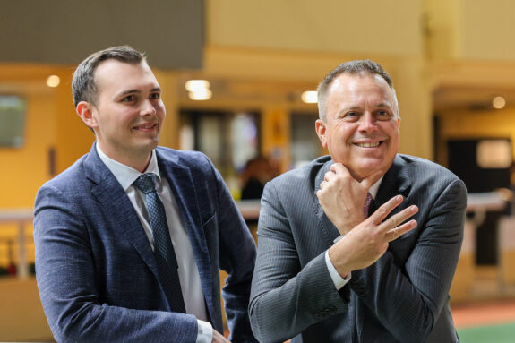 Caspar Fownes celebrates his winning treble at Happy Valley on Wednesday.