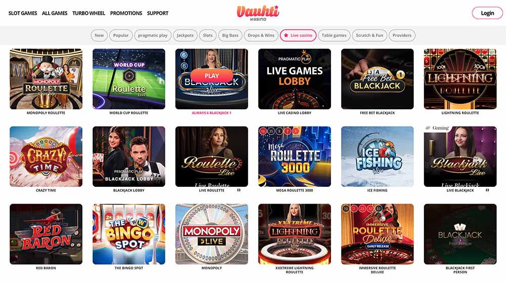 Vauhti Casino has a huge selection of live dealer games