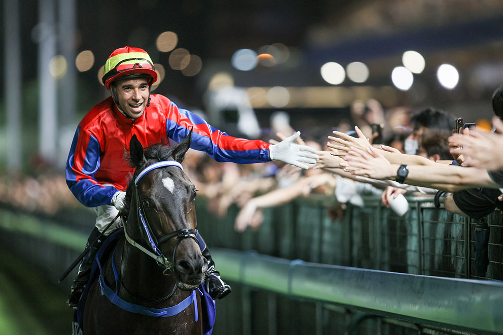Joao Moreira celebrates Eight For Glory victory at Happy valley