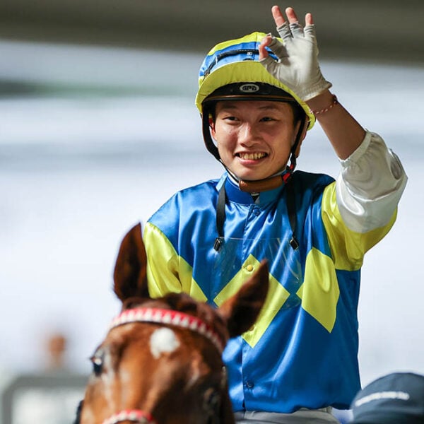 Nichola Yuen celebrates a treble at Sha Tin on Wednesday