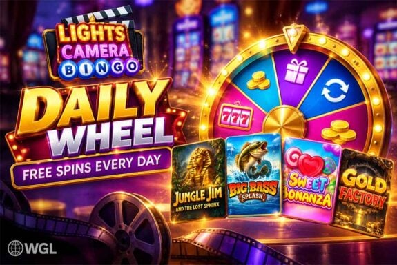 Lights Camera Bingo running daily wheel free spins deal