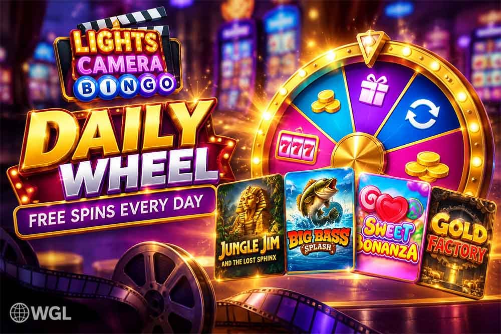 Lights Camera Bingo running daily wheel free spins deal